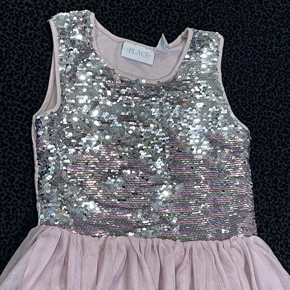Girls Sequins Dress Size 7/8 Holiday Glitter Tulle Sparkly Party Pink Sleeveless